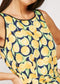 Sleeveless Belted Lemon Orange Maxi Midi Print Dress -DS1090