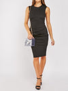 Sleeveless Ruched Front Midi Pencil Dress -DS1093