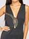 Black Embellished Crystal Detail Sleeveless Plunge Neck Fishtail Hem Dress -DS1095