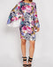 Multi Floral Print Flute Sleeve Round Neck Dress -DS1096