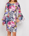 Multi Floral Print Flute Sleeve Round Neck Dress -DS1096