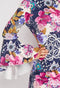 Multi Floral Print Flute Sleeve Round Neck Dress -DS1096