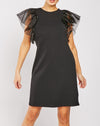 Black Organza Short Cap Sleeve Dress -DS1099