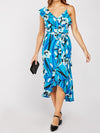 Mono Frill Ruffle Hem Vibrant Floral Print Wrap Dress -DS1100