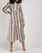 Long Sleeve Printed V-Frill Detail Trim Midi Maxi Slit Front Dress -DS1102