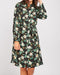 Womens Floral Flower Print Long Sleeve Collared Shirt Dress -DS1113