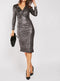 Knot Front Shimmer Glitter Long Sleeve Midi Dress -DS1119