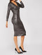 Knot Front Shimmer Glitter Long Sleeve Midi Dress -DS1119