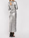 Silver Metallic Shimmer Maxi Slit High Neck Long Sleeve Plisse Pleated Dress -DS1123