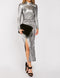 Silver Metallic Shimmer Maxi Slit High Neck Long Sleeve Plisse Pleated Dress -DS1123