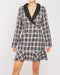 Long Sleeve Shawl Collar Wrap Ruffle Hem Plaid Blazer Dress -DS1124