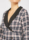 Long Sleeve Shawl Collar Wrap Ruffle Hem Plaid Blazer Dress -DS1124