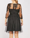 Black Embroidered Scallop Neckline Gathered Waist Net Mesh Dress -DS1126