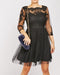 Black Embroidered Scallop Neckline Gathered Waist Net Mesh Dress -DS1126