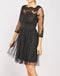 Black Embroidered Scallop Neckline Gathered Waist Net Mesh Dress -DS1126