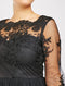 Black Embroidered Scallop Neckline Gathered Waist Net Mesh Dress -DS1126