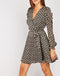 Wrap Metallic Print Belted Long SleeveSkater Dress -DS1132