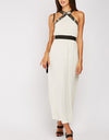 White Beaded Embellishment Halter Neck Grecian Maxi Dress -DS1135