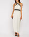 White Beaded Embellishment Halter Neck Grecian Maxi Dress -DS1135