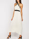 White Beaded Embellishment Halter Neck Grecian Maxi Dress -DS1135