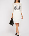 Mesh Insert White Long Sleeve Sequin Embellished Bodycon Dress -DS1139