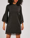 Black Silver Shimmer Button Detail Flare Sleeve Shift Dress -DS1071