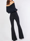 Ruched Overlay Sleeve Bardot Jumpsuit Black  -JS1001