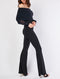 Ruched Overlay Sleeve Bardot Jumpsuit Black  -JS1001