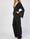 Womens Deep Plunge Flare Trumpet Hem Sleeve Jumpsuit Black -JS1002