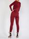 Long Sleeve Wrap Solid Wine Color Plunging Neck Jumpsuit -JS1004