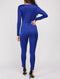 Long Sleeve Wrap Solid Royal Blue Color Plunging Neck Jumpsuit -JS1005