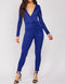 Long Sleeve Wrap Solid Royal Blue Color Plunging Neck Jumpsuit -JS1005