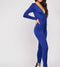 Long Sleeve Wrap Solid Royal Blue Color Plunging Neck Jumpsuit -JS1005