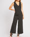 Black Sleeveless Button Detail V Neck Jumpsuit -JS1007