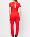 Crochet Detail Red Romper Jumpsuit -JS1009