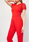 Crochet Detail Red Romper Jumpsuit -JS1009