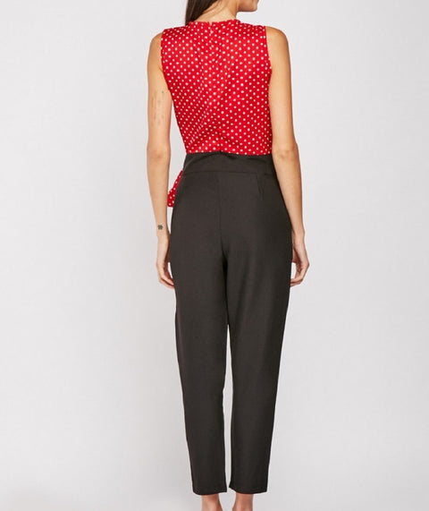 Sleeveless Wrap Polka Dot Spotty Jumpsuit -JS1014