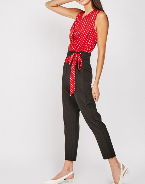 Sleeveless Wrap Polka Dot Spotty Jumpsuit -JS1014