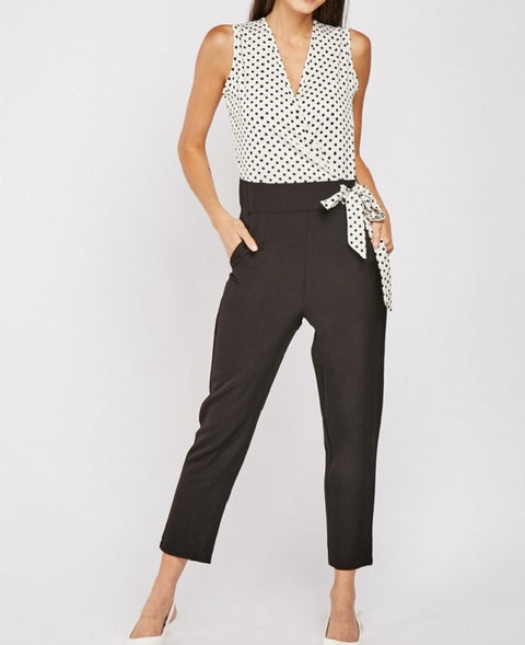 Sleeveless Wrap Polka Dot Spotty Jumpsuit -JS1014