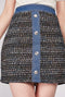 DENIM INSERT BUTTON DETAIL TWEED SKIRT -SK1002