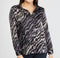 Button Front Tiger Stripe Animal Print Long Sleeve Satin Shirt -TP1002