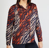 Button Front Tiger Stripe Animal Print Long Sleeve Satin Shirt -TP1002