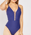 Blue Fancy Cut Out Front Bodysuit Swimsuit -TP1008