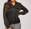 Black Chiffon Button Front Shirt -TP1013