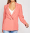 Women's Polyester Lapel Two Button Closure Blazer Pale Orange Peach Pink -TP1022