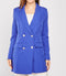 Womens Long Double Breasted Structured Blue Blazer -TP1033