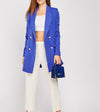 Womens Long Double Breasted Structured Blue Blazer -TP1033