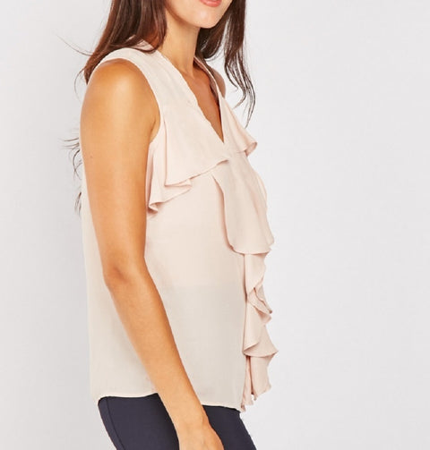 Peach Sleeveless Frill Ruffle Blouse -TP1034