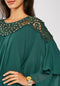 Embellished Stoned Crochet detail layered frilly poncho blouse -TP1041