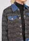 Denim Insert Detail Fancy Button Tweed Jacket -TP1050